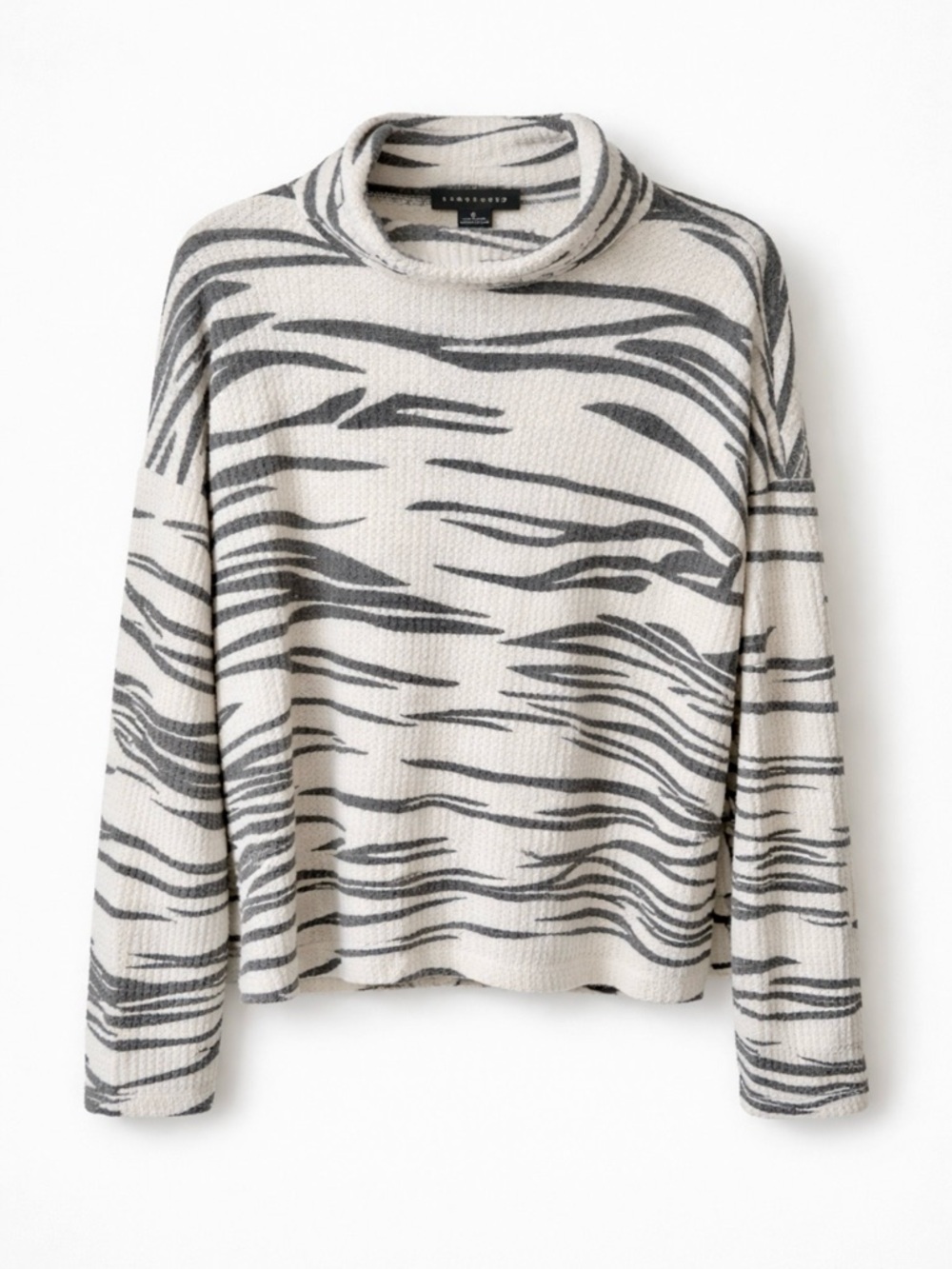 Sanctuary Zebra Print Cowl Neck Sweater | Ivory Gray Waffle Knit | Cozy Chic